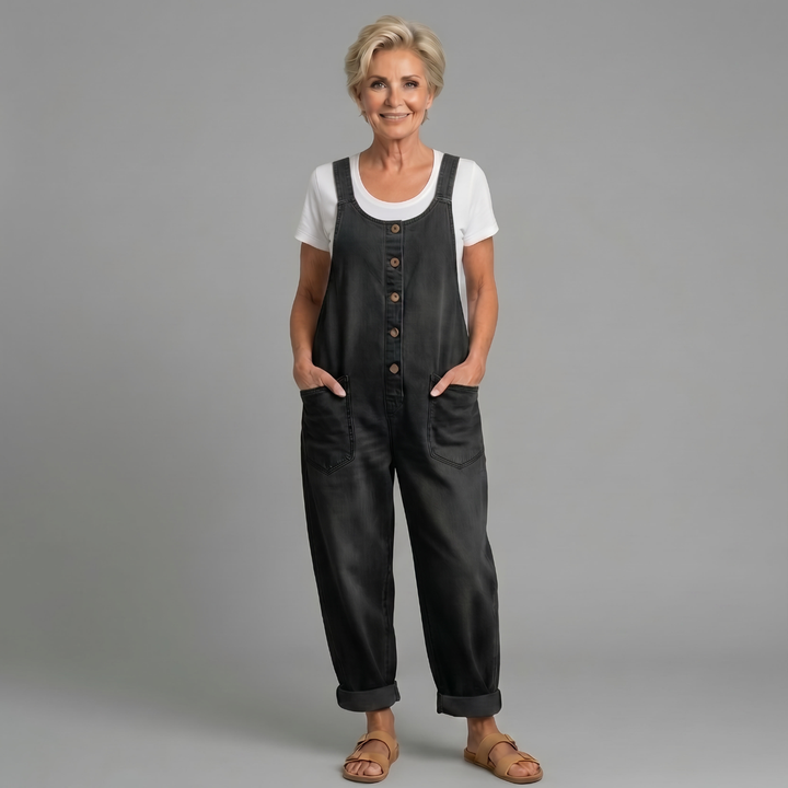 Elena - Salopette in Denim di Cotone Vintage Lavato