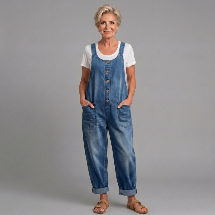 Elena - Salopette in Denim di Cotone Vintage Lavato
