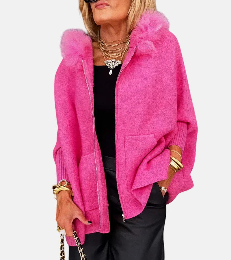 Martina | Cappotto Casual con Cappuccio e Collo di Pelliccia