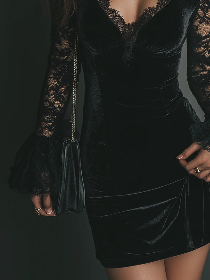 Luna | Miniabito in velluto e pizzo