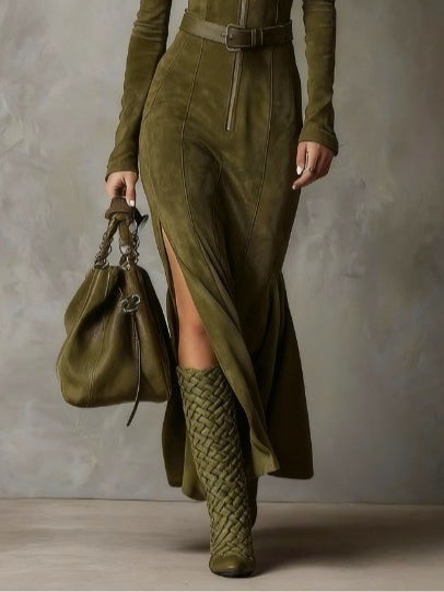 Alessia | Abito lungo scamosciato